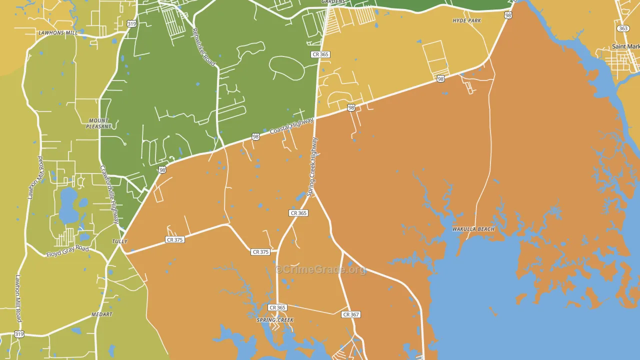 Wakulla Beach, FL Map of Murder Rates
