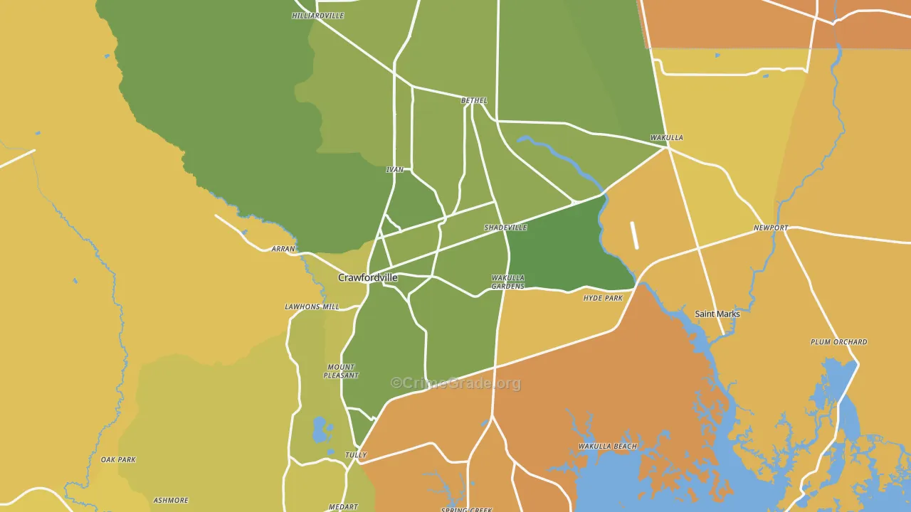 Wakulla County, FL Map of Murder Rates