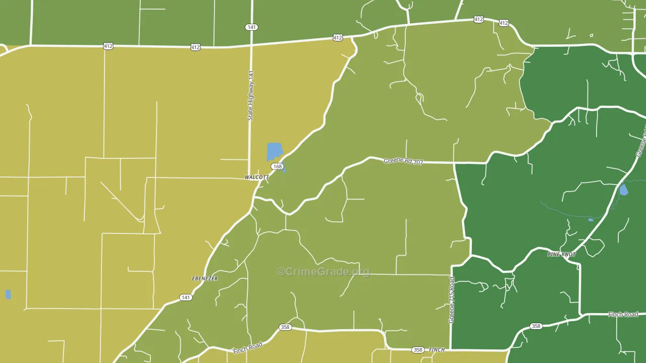 Walcott, AR Map of Murder Rates