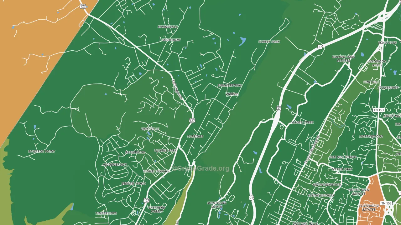 Walden, TN Map of Murder Rates