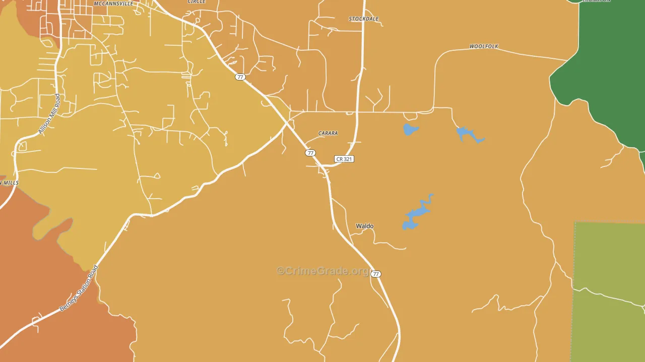 Waldo, AL Map of Murder Rates