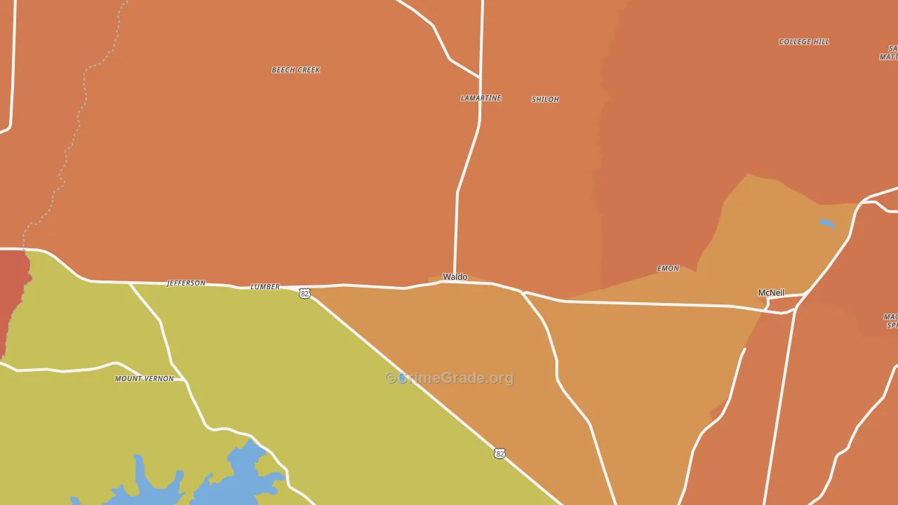 Waldo, AR Map of Murder Rates