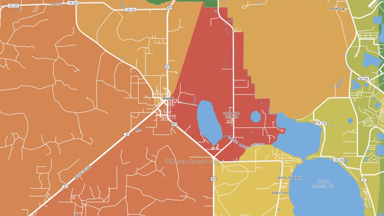 Waldo, FL Map of Murder Rates