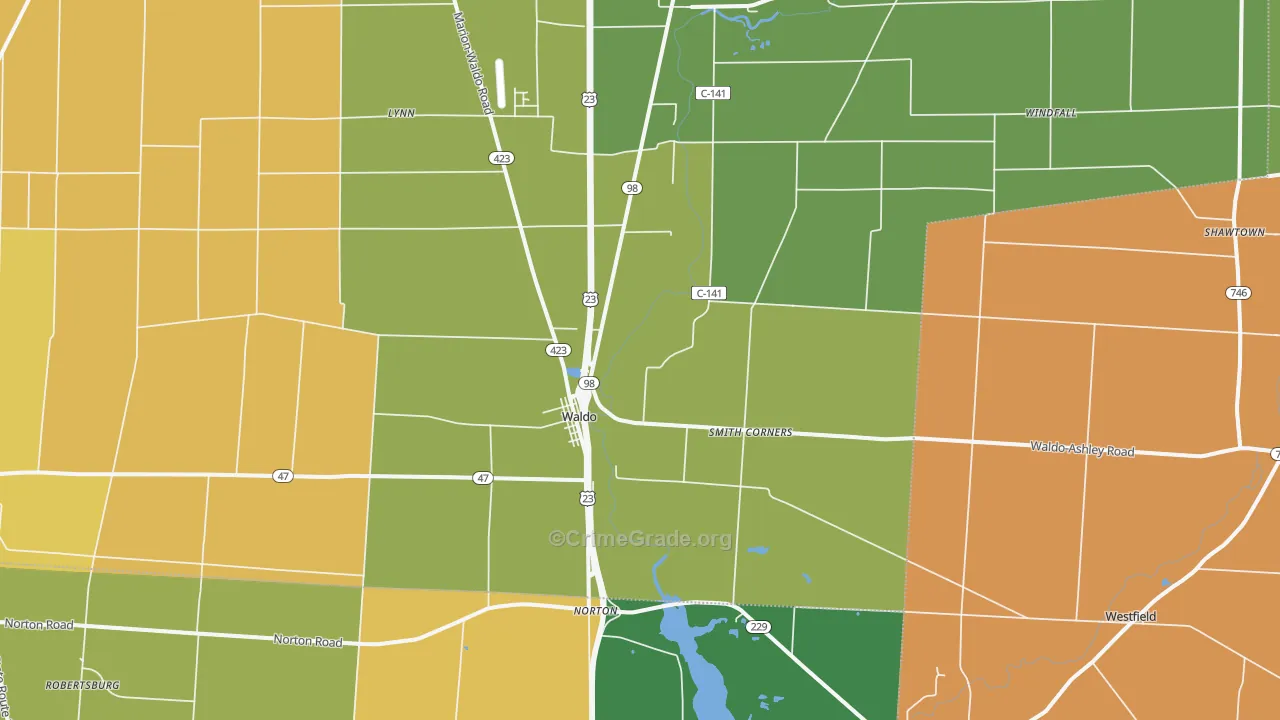 Waldo, OH Map of Murder Rates