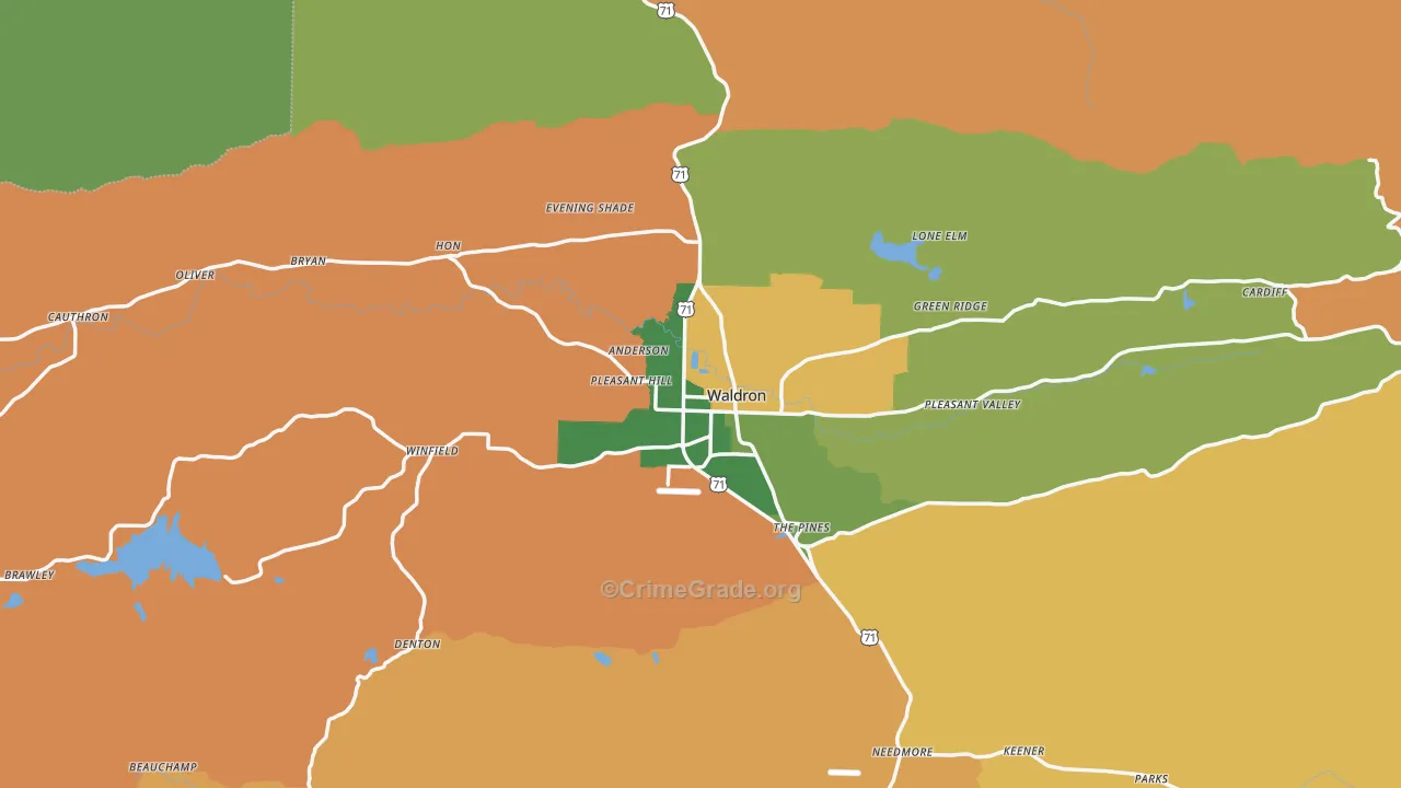 Waldron, AR Map of Murder Rates