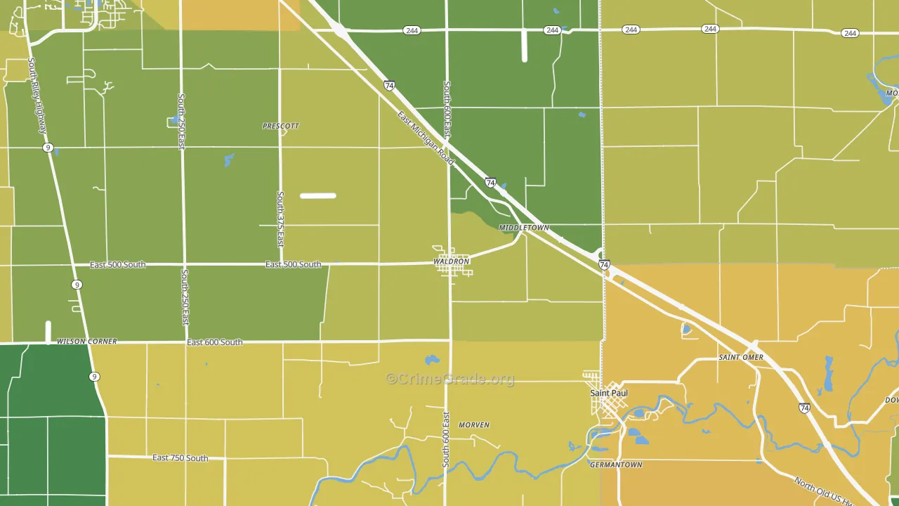 Waldron, IN Map of Murder Rates