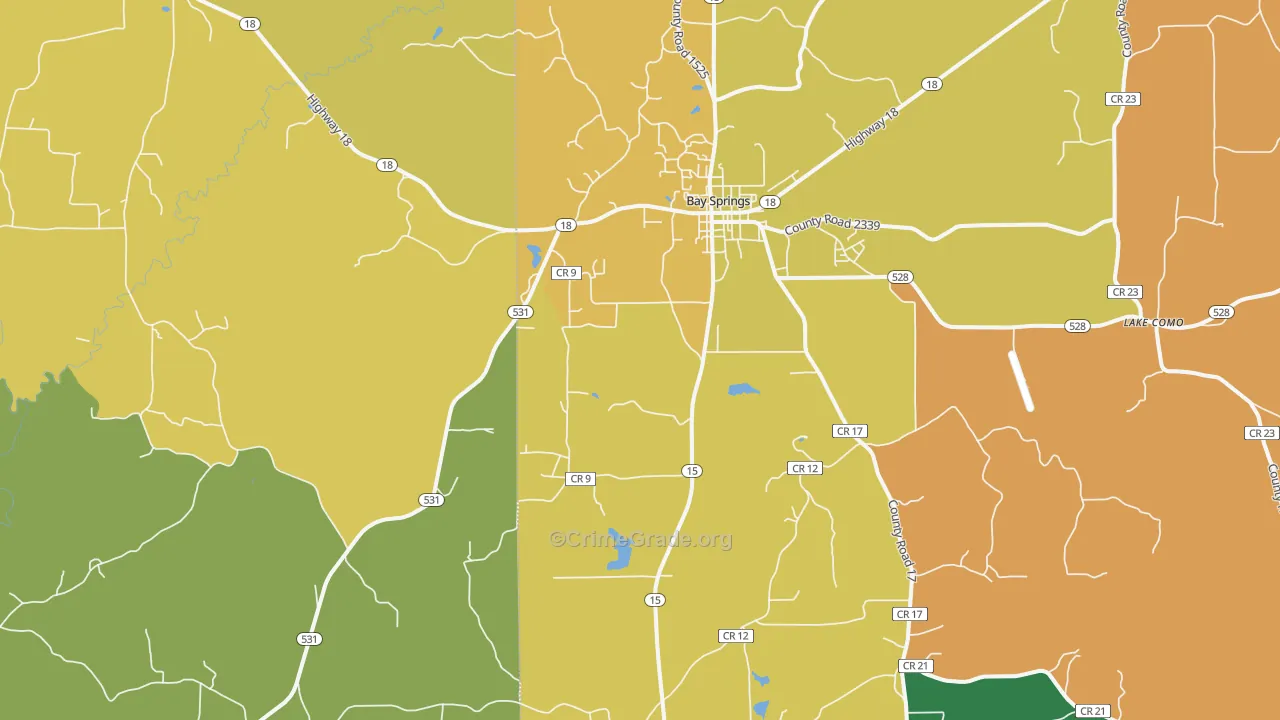 Waldrup, MS Map of Murder Rates