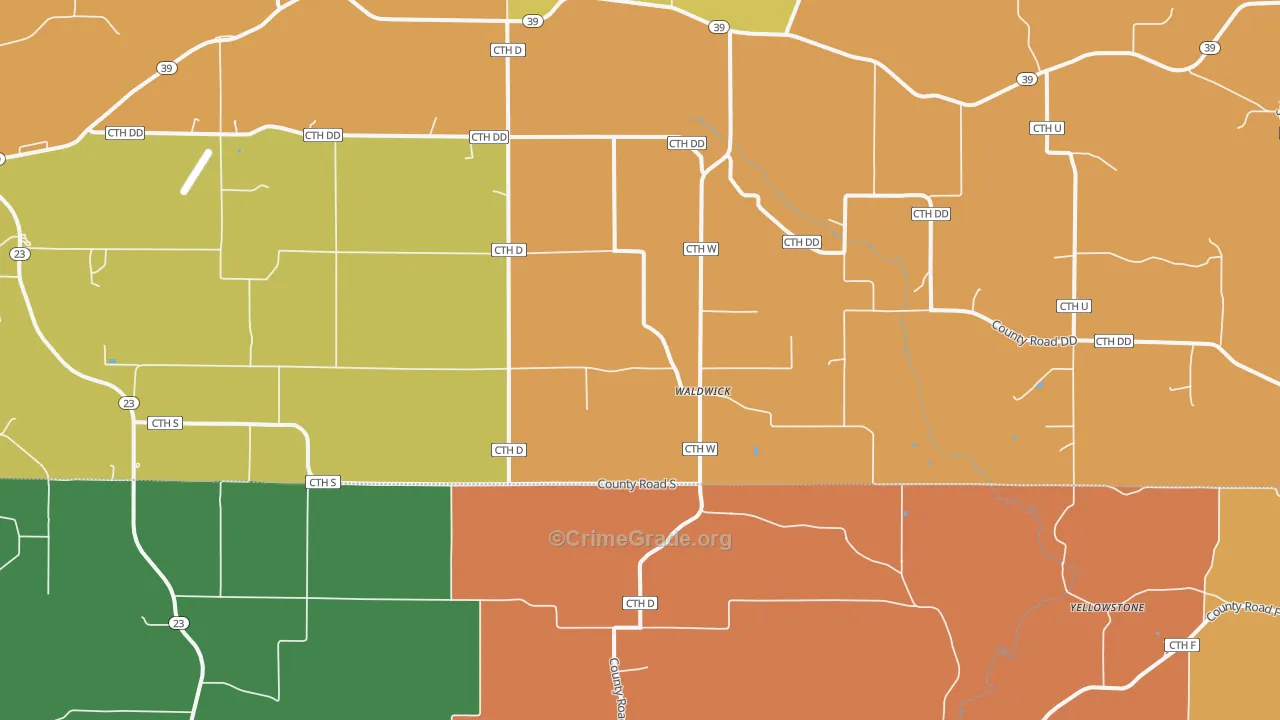Waldwick, WI Map of Murder Rates