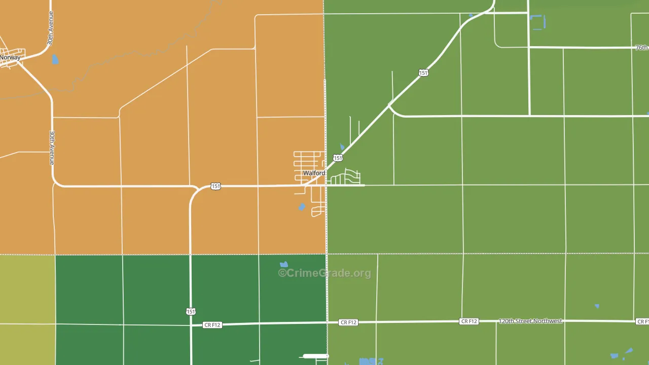 Walford, IA Map of Murder Rates