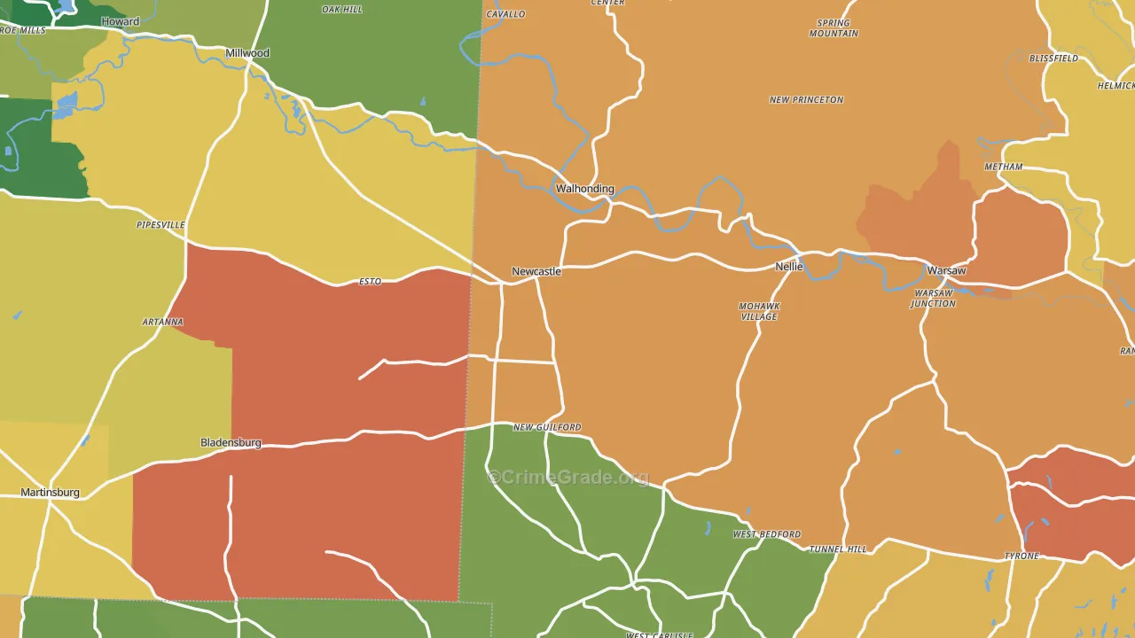Walhonding, OH Map of Murder Rates