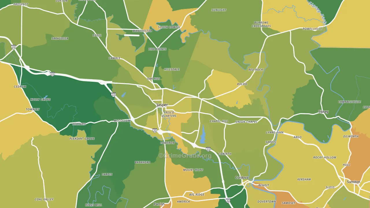 Walker County, AL Map of Murder Rates
