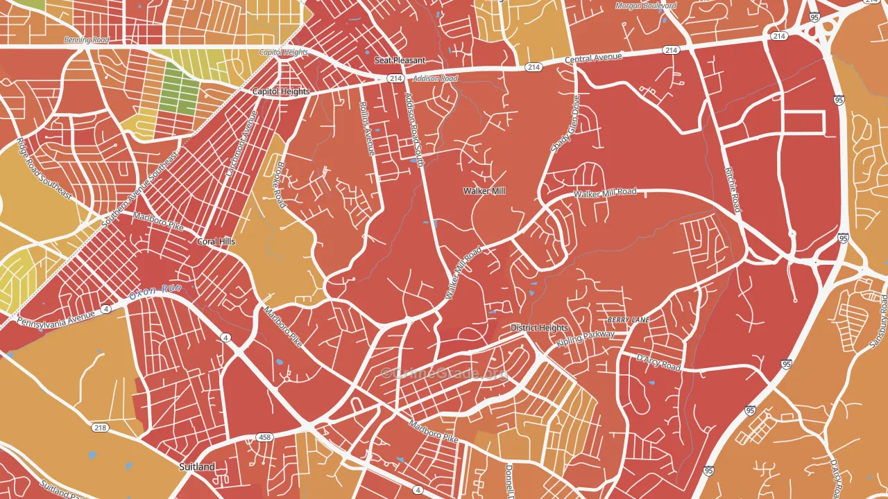 Walker Mill, District Heights, MD Map of Murder Rates