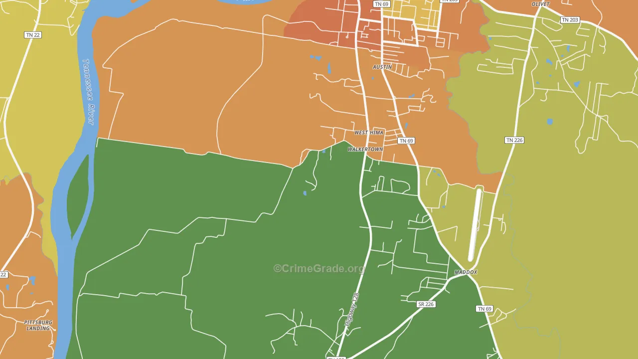 Walkertown, TN Map of Murder Rates