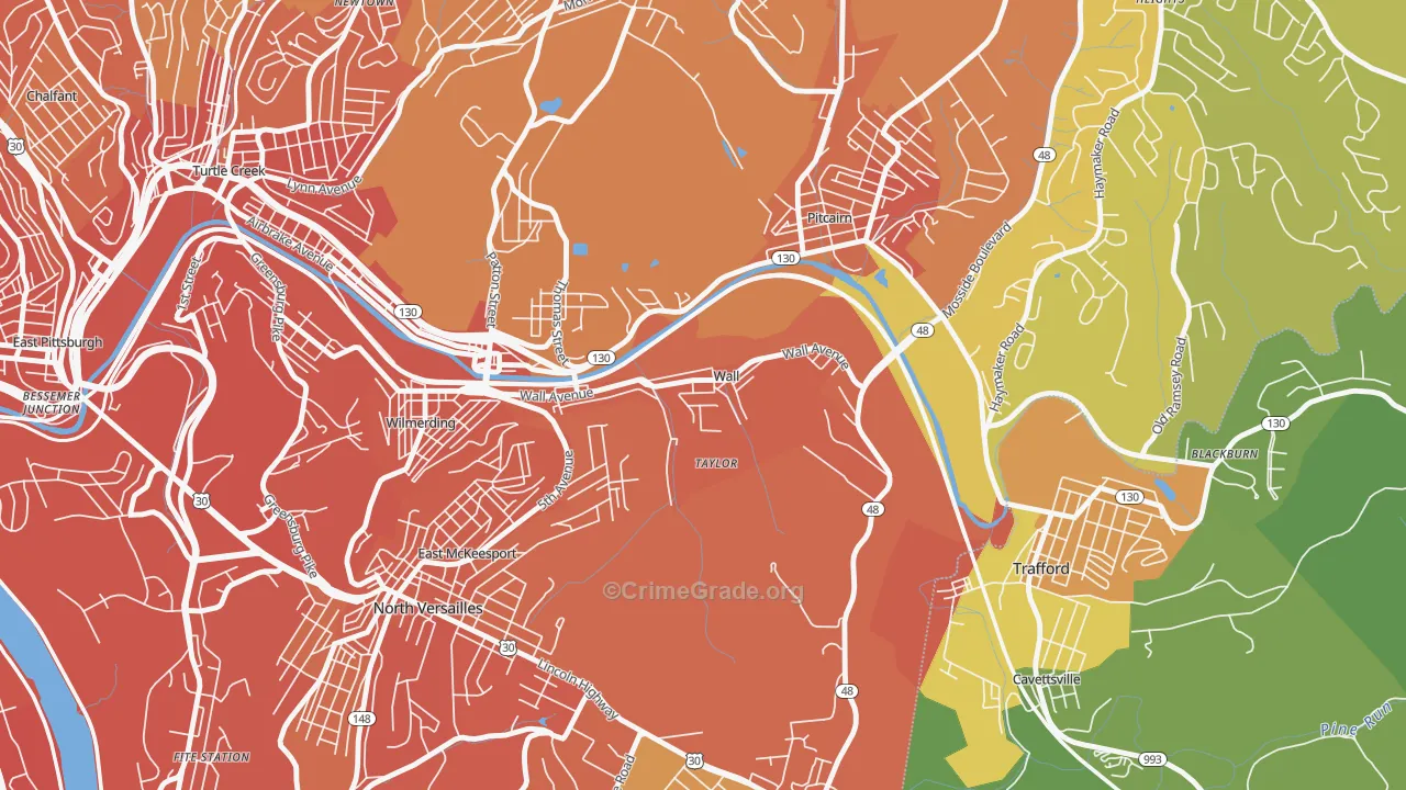 Wall, PA Map of Murder Rates