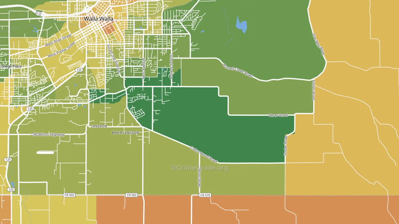 Walla Walla East, WA Map of Murder Rates