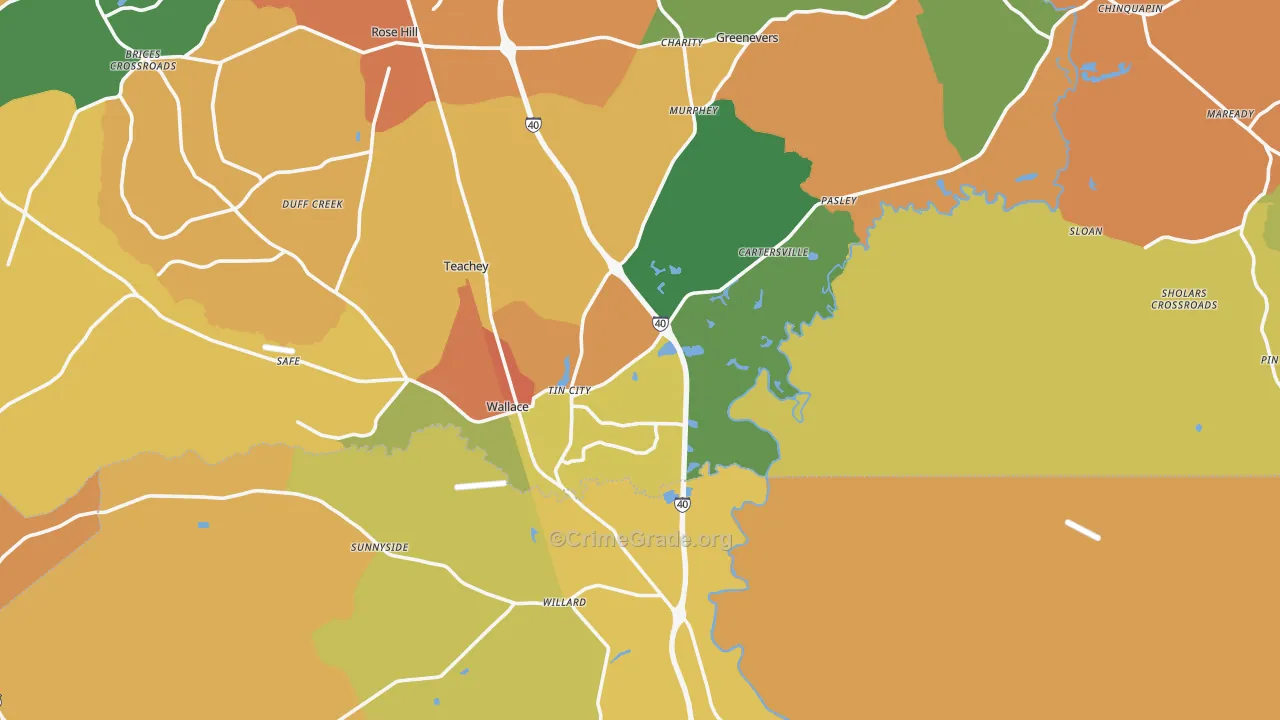 Wallace, NC Map of Murder Rates