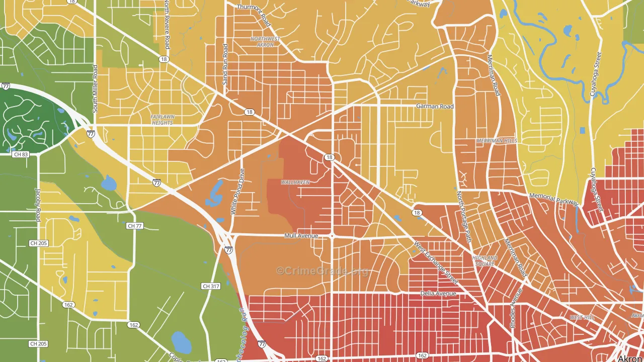 Wallhaven, Akron, OH Map of Murder Rates