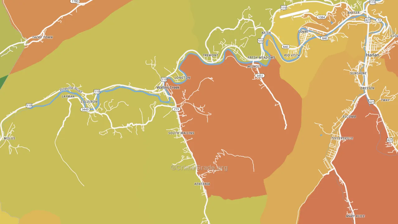 Wallins Creek, KY Map of Murder Rates