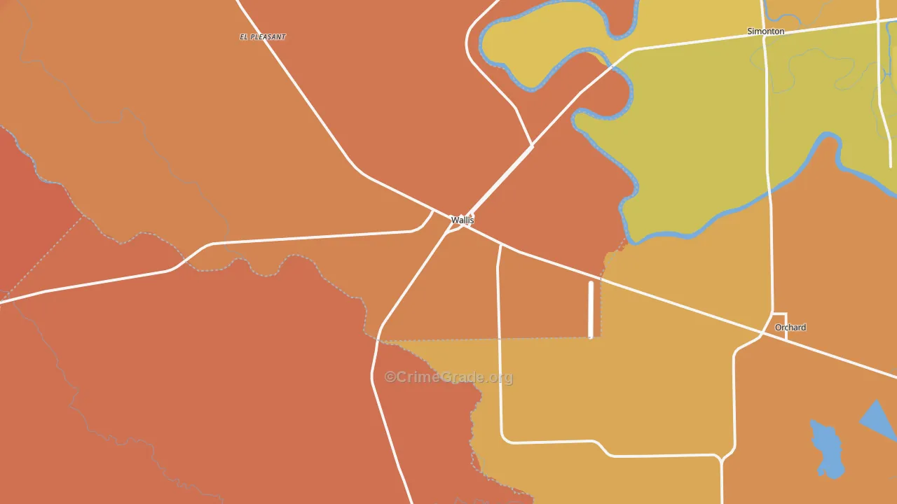 Wallis, TX Map of Murder Rates