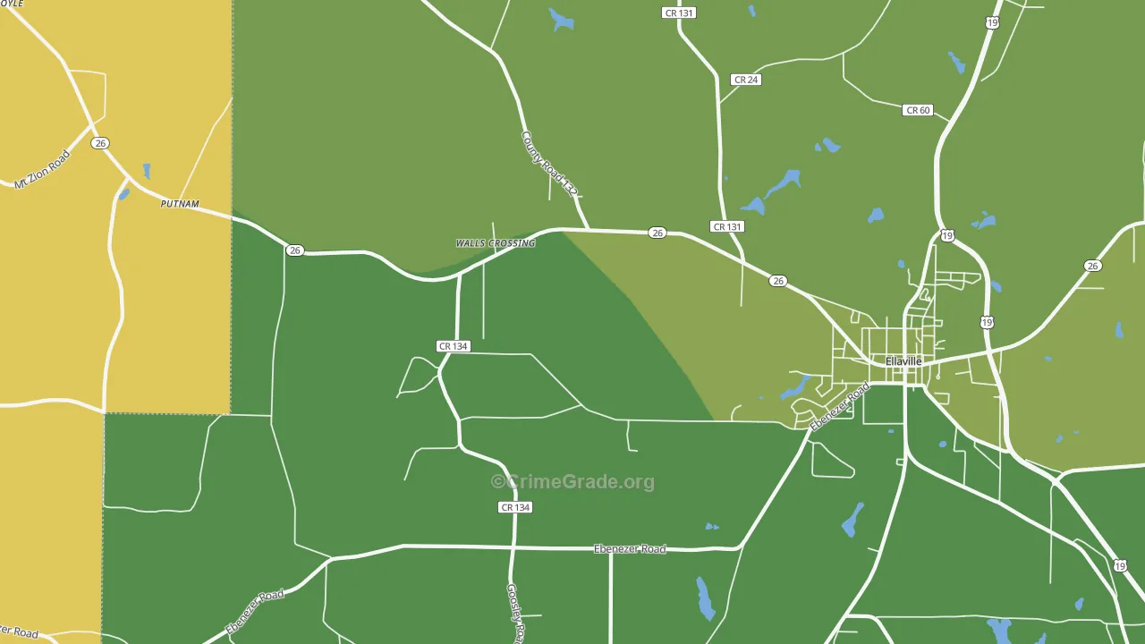 Walls Crossing, GA Map of Murder Rates