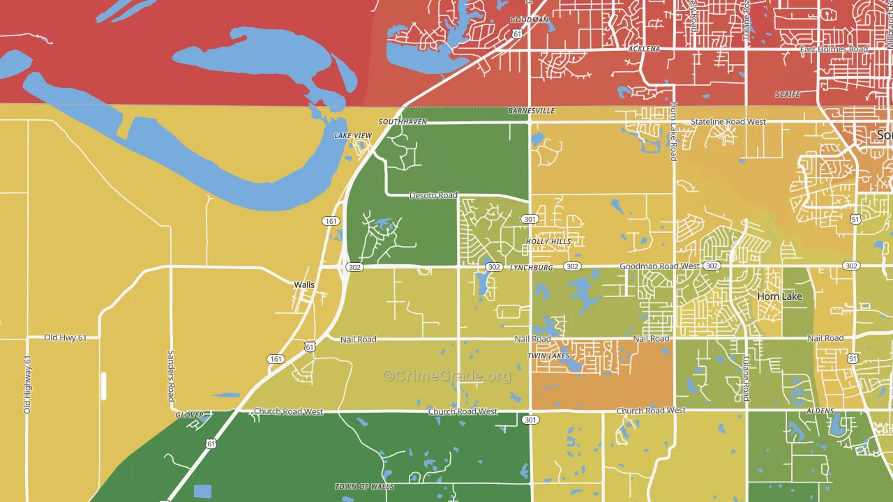 Walls, MS Map of Murder Rates
