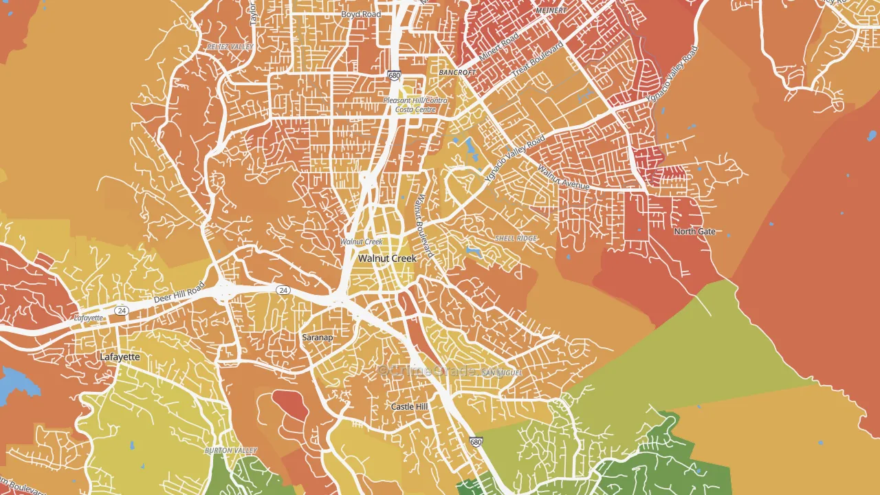 Walnut Creek, CA Map of Murder Rates