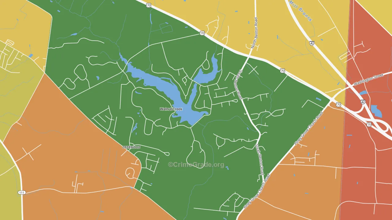 Walnut Creek, NC Map of Murder Rates
