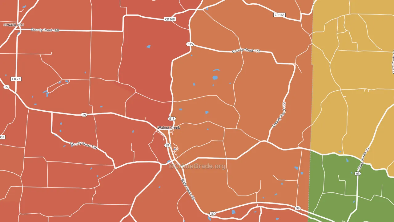 Walnut Creek, OH Map of Murder Rates