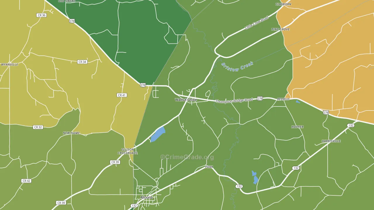 Walnut Grove, AL Map of Murder Rates