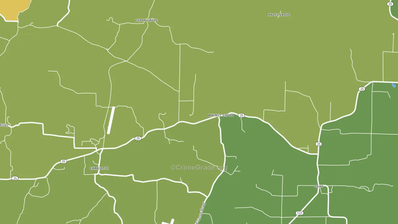 Walnut Grove, AR Map of Murder Rates