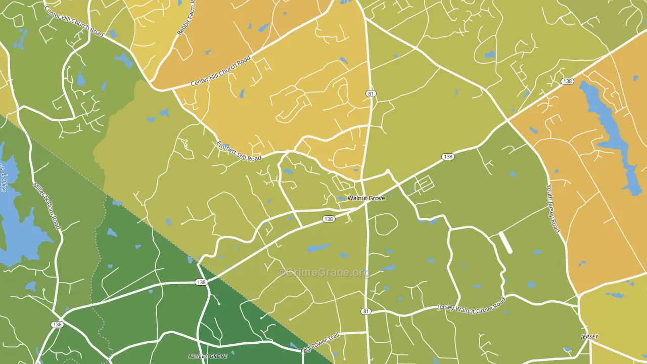 Walnut Grove, GA Map of Murder Rates