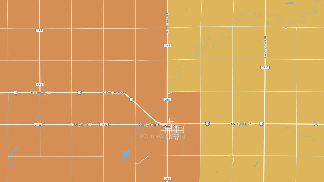 Walnut Grove, MN Map of Murder Rates