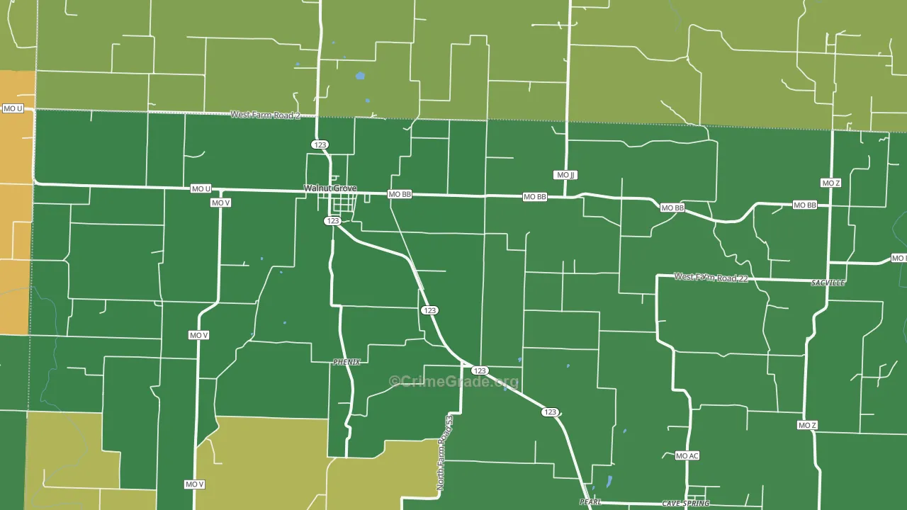 Walnut Grove, MO Map of Murder Rates