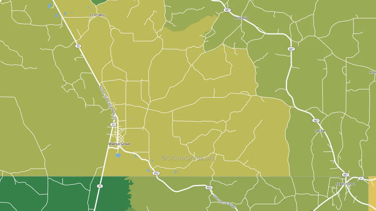 Walnut Grove, MS Map of Murder Rates