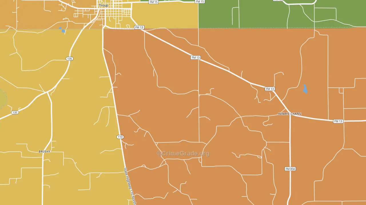 Walnut Grove, TX Map of Murder Rates