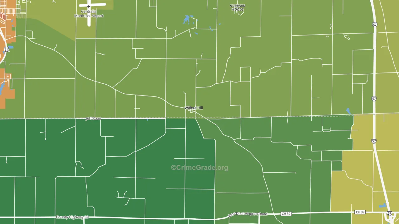 Walnut Hill, IL Map of Murder Rates