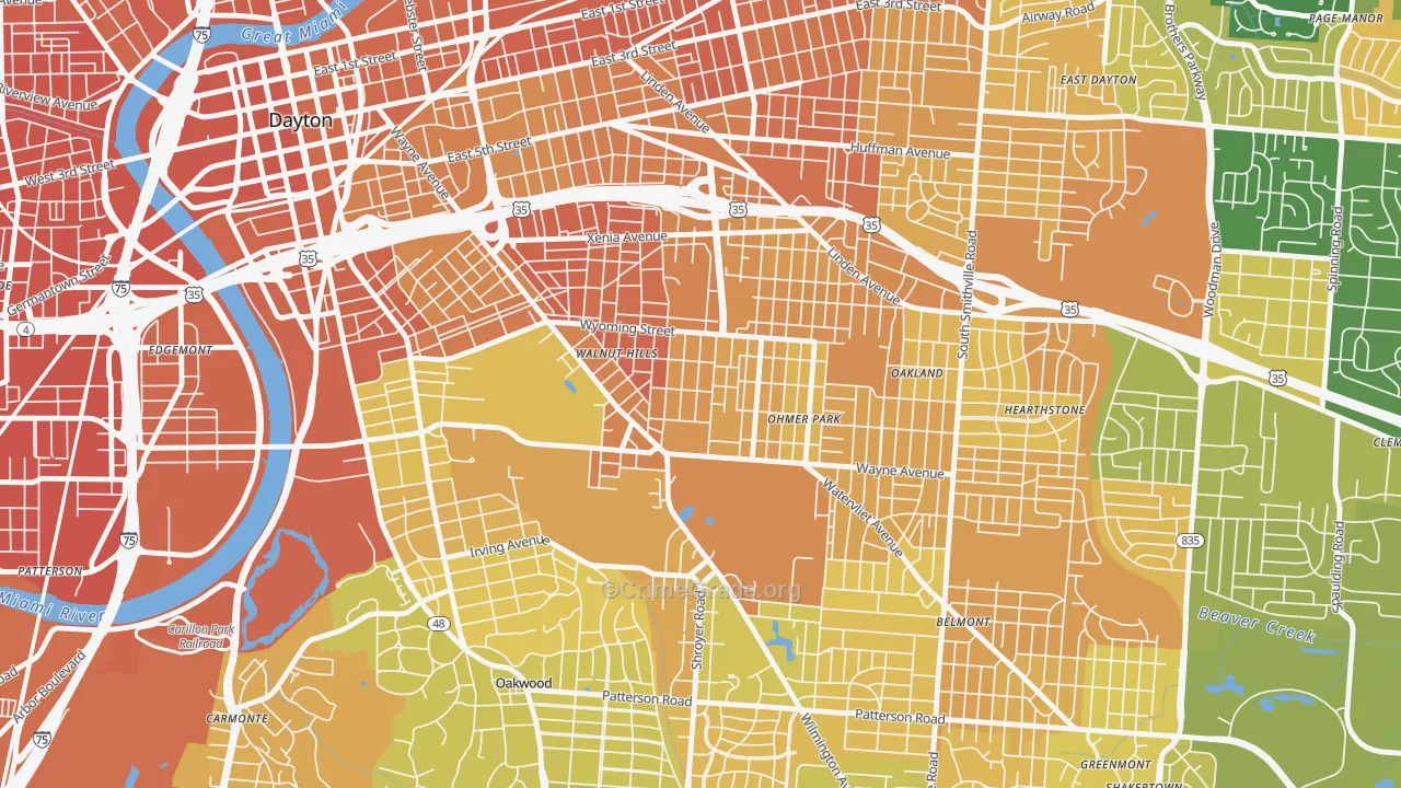 Walnut Hills-Dayton, Dayton, OH Map of Murder Rates