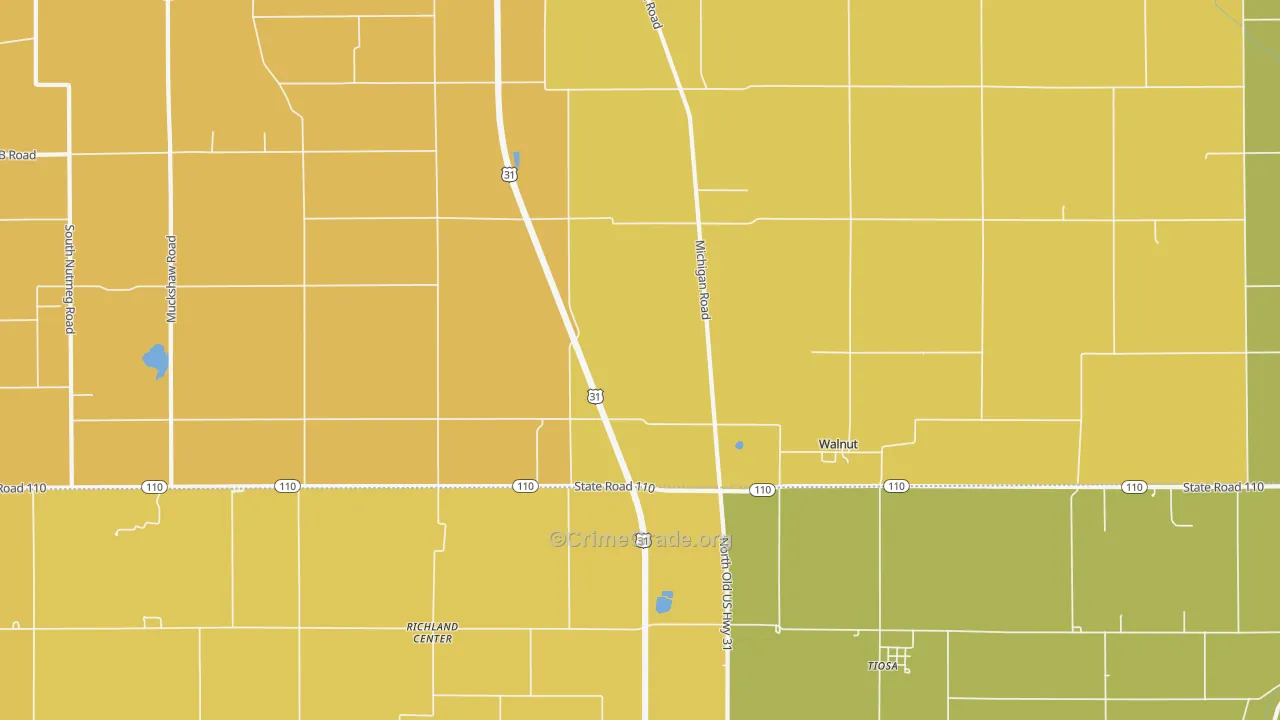 Walnut, IN Map of Murder Rates