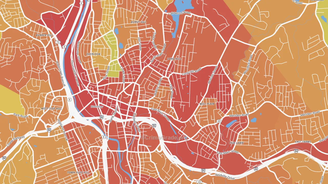 Walnut Orange Walsh, Waterbury, CT Map of Murder Rates