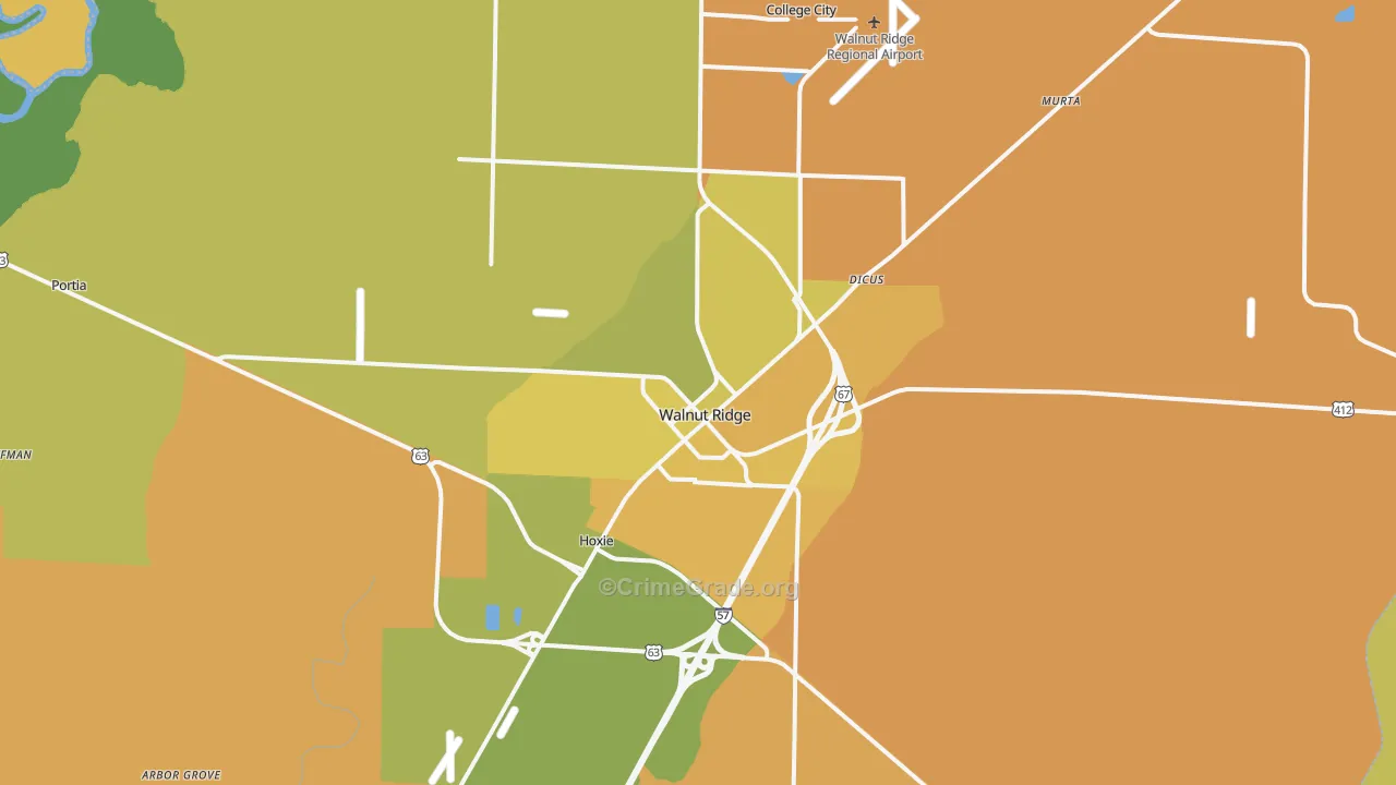 Walnut Ridge, AR Map of Murder Rates