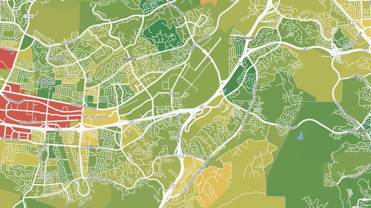 Walnut Valley, Diamond Bar, CA Map of Murder Rates