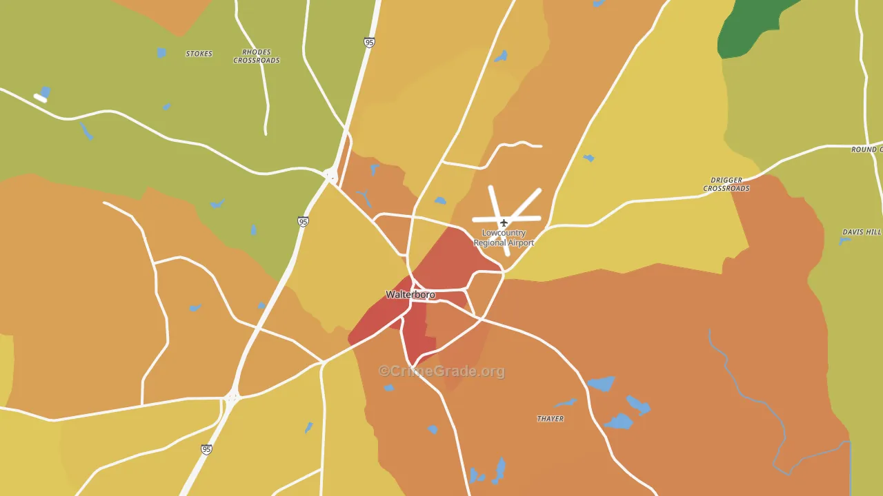 Walterboro, SC Map of Murder Rates