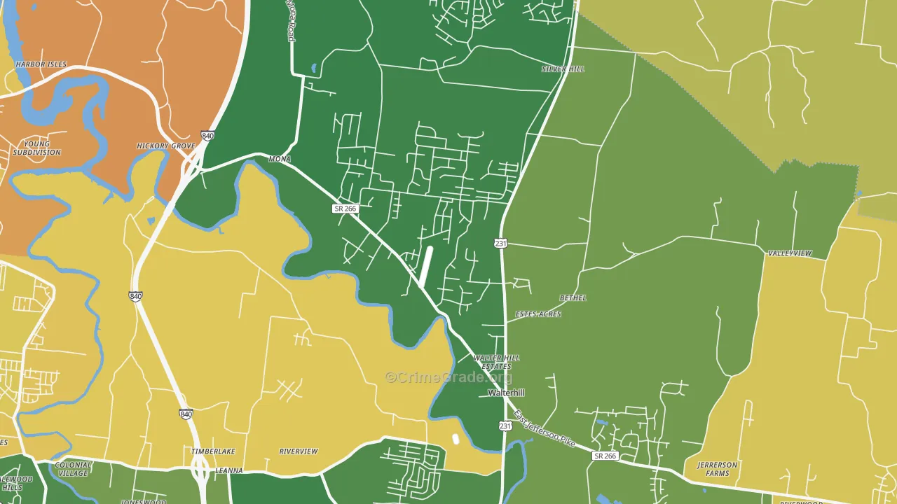 Walterhill, TN Map of Murder Rates