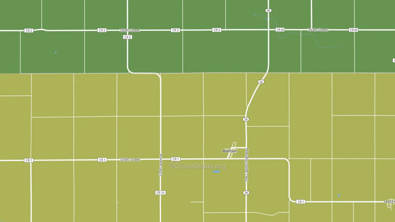 Waltham, MN Map of Murder Rates