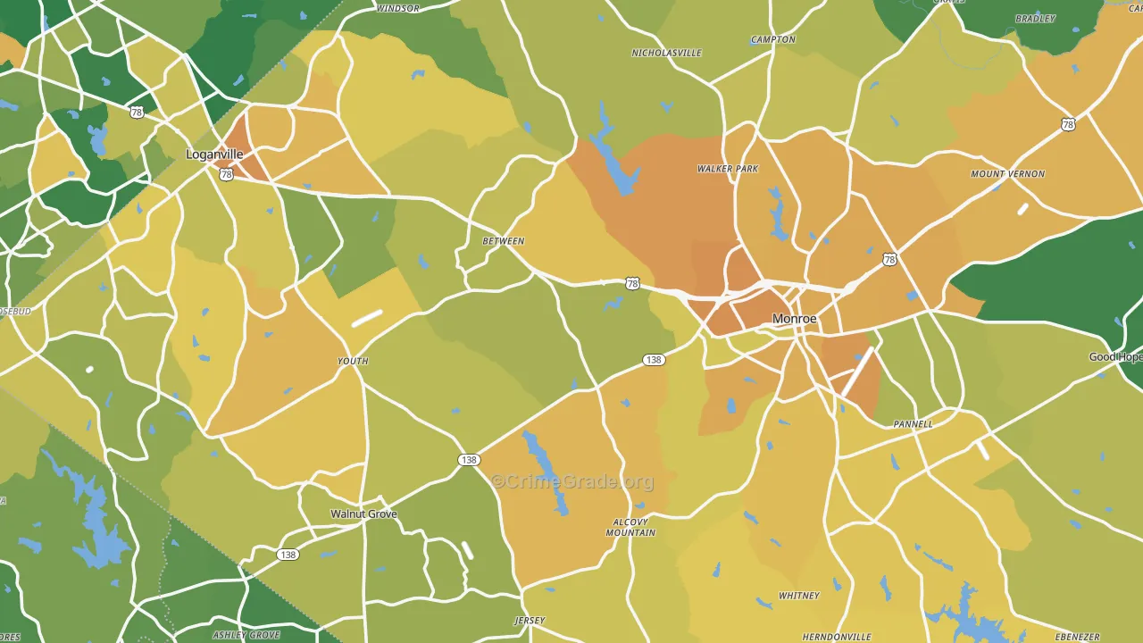 Walton County, GA Map of Murder Rates