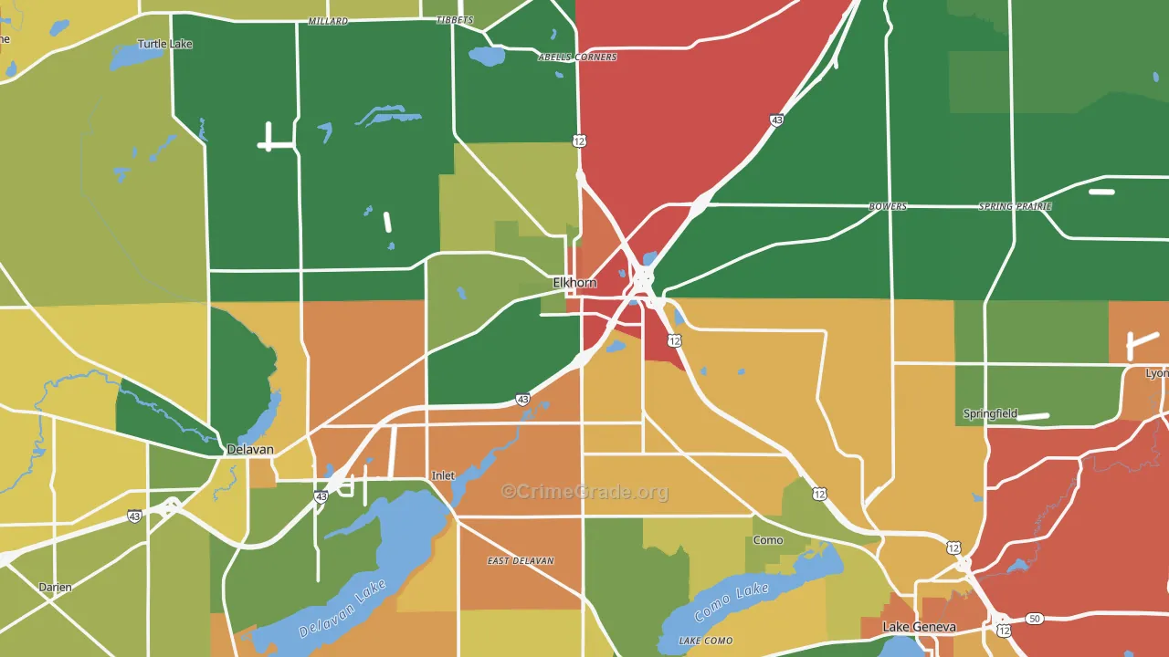 Walworth County, WI Map of Murder Rates