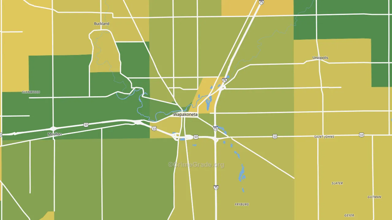 Wapakoneta, OH Map of Murder Rates