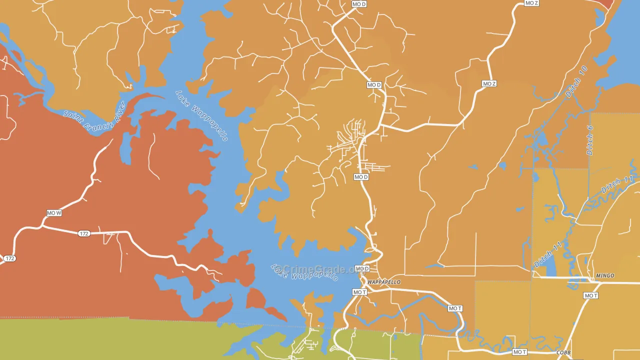 Wappapello, MO Map of Murder Rates
