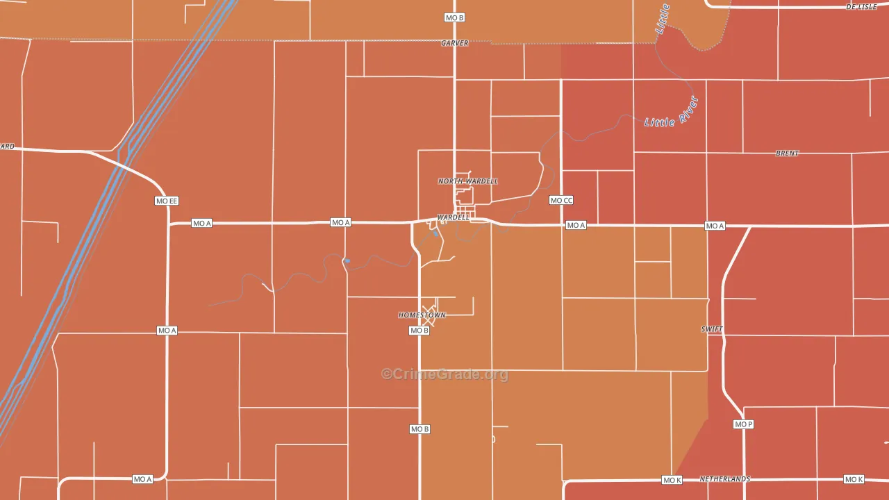 Wardell, MO Map of Murder Rates