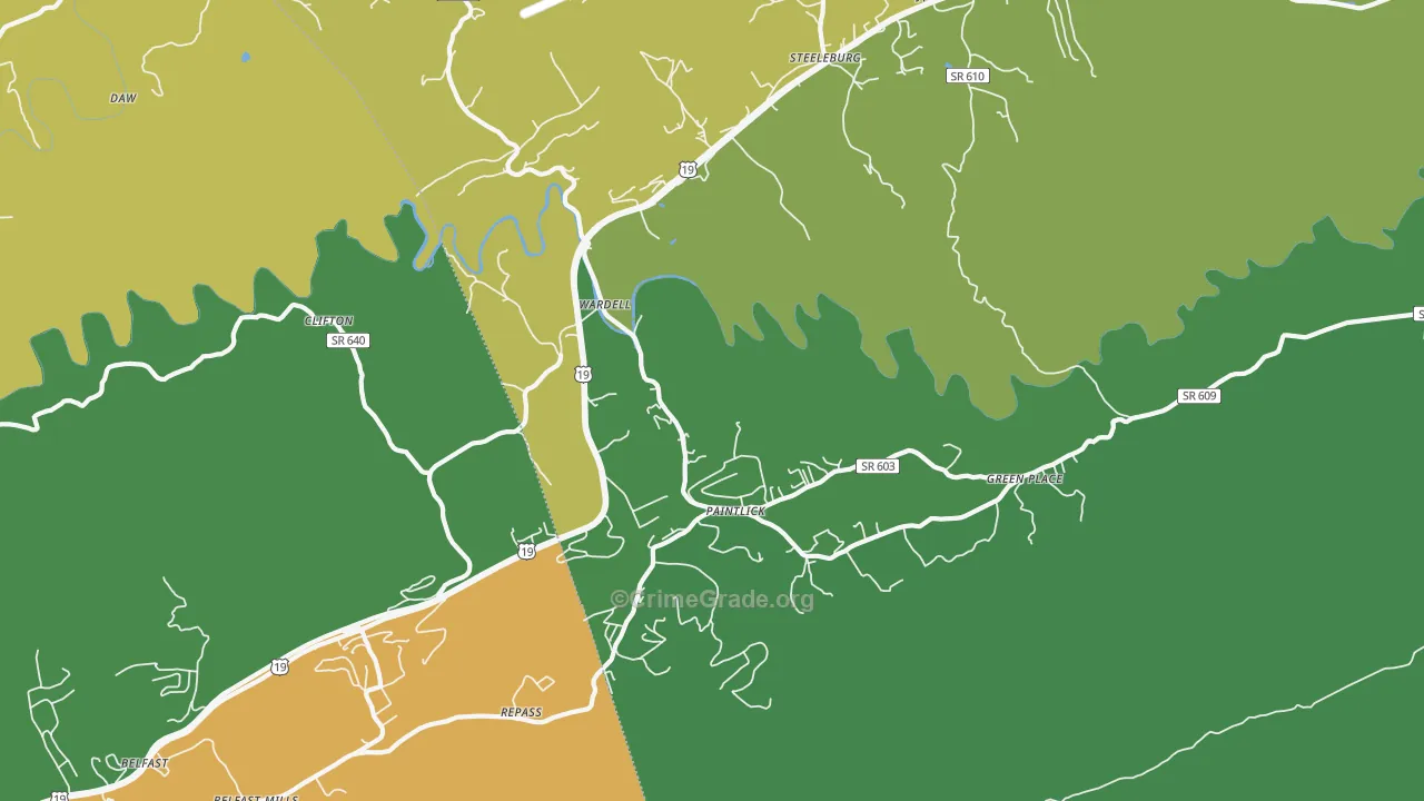 Wardell, VA Map of Murder Rates